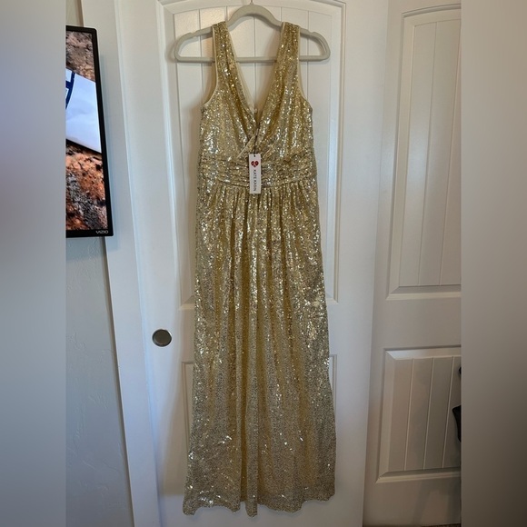 NWT Kate Kasin gold sequin evening gown, zip back, fully lined, size 8 - Picture 3 of 11